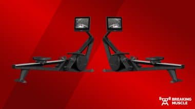 A photo of the Hydrow Wave rower on a red background